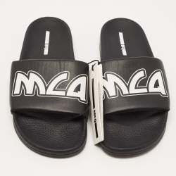 Pre Owned McQ by Alexander McQueen Black Faux Leather Logo Slides Size 42