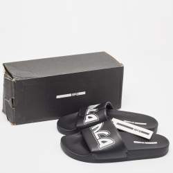 مملوكة مسبقًا McQ by Alexander McQueen Black Leather and Rubber Logo Pool Slides Size 40