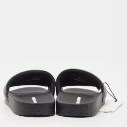 مملوكة مسبقًا McQ by Alexander McQueen Black Leather and Rubber Logo Pool Slides Size 40