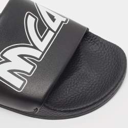 مملوكة مسبقًا McQ by Alexander McQueen Black Leather and Rubber Logo Pool Slides Size 40