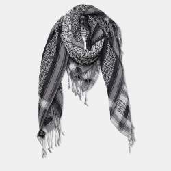 Pre Owned McQ by Alexander McQueen Monochrome Razor Blade Pattern Cotton Scarf