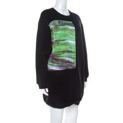 Pre Owned McQ by Alexander McQueen Black Abstract Print Cotton Sweatshirt Dress L
