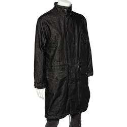 مملوكة مسبقًا McQ by Alexander McQueen Black Faded Denim Oversized Zip Front Coat XS