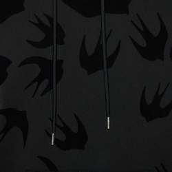 Pre Owned McQ by Alexander McQueen Black Cotton Knit Swallow Flock Detail Hoodie S