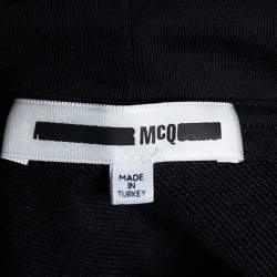 Pre Owned McQ by Alexander McQueen Black Cotton Knit Swallow Flock Detail Hoodie S