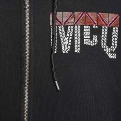 Pre Owned McQ by Alexander McQueen Black Logo Applique Cotton Blend Knit Zip Front Jacket XL