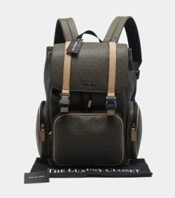 Michael Kors Olive Multicolor Signature Coated Canvas Cooper Backpack