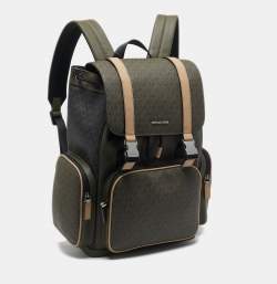 Michael Kors Olive Multicolor Signature Coated Canvas Cooper Backpack