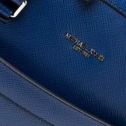 Pre Owned Michael Kors Sapphire Blue Leather Harrison Front Zip Briefcase