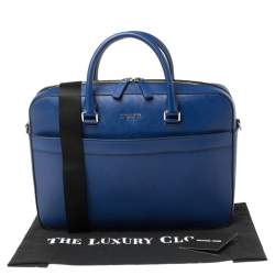 Pre Owned Michael Kors Sapphire Blue Leather Harrison Front Zip Briefcase