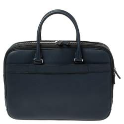 Michael Kors Navy Blue Leather Cooper Double Zip Casual Briefcase 