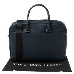 Michael Kors Navy Blue Leather Cooper Double Zip Casual Briefcase 