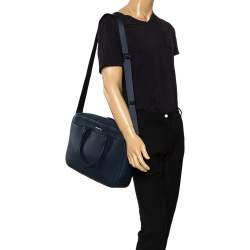 Michael Kors Navy Blue Leather Cooper Double Zip Casual Briefcase 
