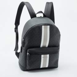 Michael Kors Black Signature Coated Canvas Striped Cooper Backpack
