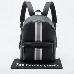 Michael Kors Black Signature Coated Canvas Striped Cooper Backpack
