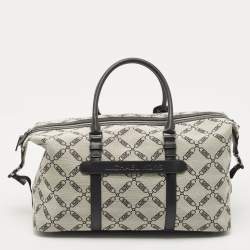 Pre Owned Michael Kors Black/Grey Canvas Logo Jacquard Henry Empire Duffel Bag
