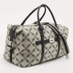 Pre Owned Michael Kors Black/Grey Canvas Logo Jacquard Henry Empire Duffel Bag