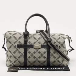 Pre Owned Michael Kors Black/Grey Canvas Logo Jacquard Henry Empire Duffel Bag