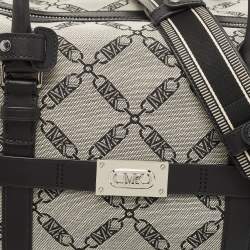 Pre Owned Michael Kors Black/Grey Canvas Logo Jacquard Henry Empire Duffel Bag