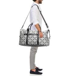 Pre Owned Michael Kors Black/Grey Canvas Logo Jacquard Henry Empire Duffel Bag