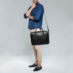 Pre Owned Michael Kors Black Leather Cooper Double Zip Casual Briefcase