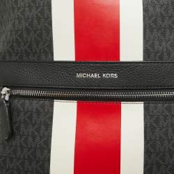 Michael Kors Black/Bright Red Signature Coated Canvas Striped Cooper Backpack