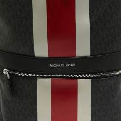 Michael Kors Black/Bright Red Signature Coated Canvas Striped Cooper Backpack