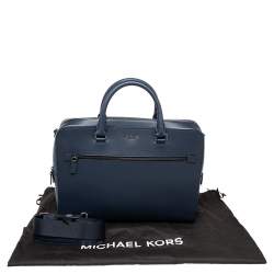 Michael Kors Navy Blue Leather Harrison Front Zip Briefcase