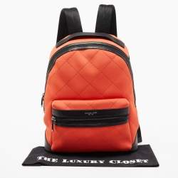 Michael Kors Orange/Black Quilted Neoprene And Leather Odin Backpack