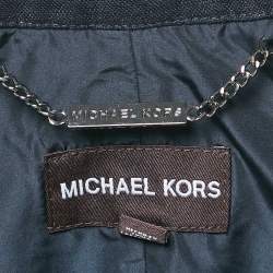 Michael Kors Navy Blue Nylon Trim Linen Zip-Up Jacket M