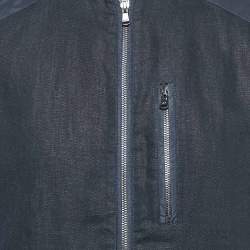 Michael Kors Navy Blue Nylon Trim Linen Zip-Up Jacket M