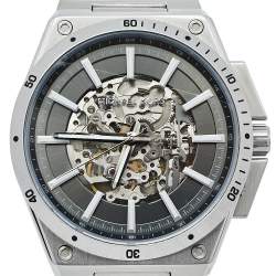 Pre Owned Michael Kors Grey Stainless Steel Transparent Wilder Skeleton MK9021 Men's Wristwatch 44 mm