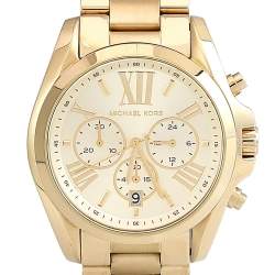 Pre Owned Michael Kors Yellow Gold Plated Stainless Steel Bradshaw MK5605 Men's Wristwatch 43 mm