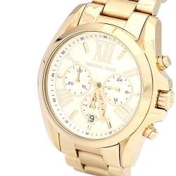 Pre Owned Michael Kors Yellow Gold Plated Stainless Steel Bradshaw MK5605 Men's Wristwatch 43 mm