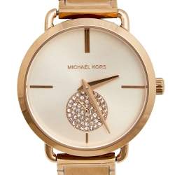 Pre Owned Michael Kors Champagne Rose Gold Plated Stainless Steel Portia MK3640 Women's Wristwatch 36 mm