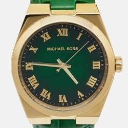 Michael Kors Green Gold Plated Stainless Steel Leather Channing MK2356 Unisex Wristwatch 38 mm 