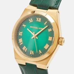 Michael Kors Green Gold Plated Stainless Steel Leather Channing MK2356 Unisex Wristwatch 38 mm