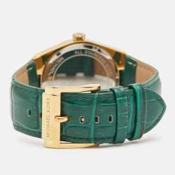 Michael Kors Green Gold Plated Stainless Steel Leather Channing MK2356 Unisex Wristwatch 38 mm
