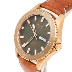 مملوكة مسبقًا Mido Green Rose Gold PVD Stainless Steel Leather Ocean Star M026.430.36.091.00 Men's Wristwatch 42.5 mm