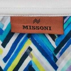 Pre Owned Missoni Blue/White Zig Zag Print Cotton Crew Neck T-Shirt XXL