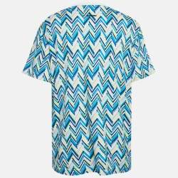 Pre Owned Missoni Blue/White Zig Zag Print Cotton Crew Neck T-Shirt XXL