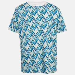 Pre Owned Missoni Blue/White Zig Zag Print Cotton Crew Neck T-Shirt XXL