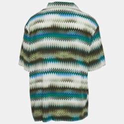 Pre Owned Missoni Green Zig Zag Print Crepe Short Sleeve Shirt XXL
