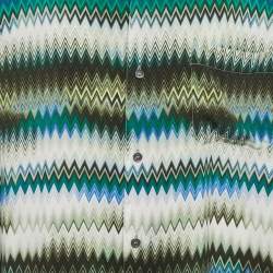 Pre Owned Missoni Green Zig Zag Print Crepe Short Sleeve Shirt XXL