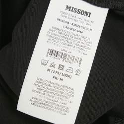 Pre Owned Missoni Black Zig Zag Knit Inserts Cotton Crewneck T-Shirt M