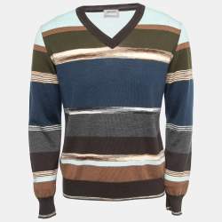 Missoni Sport Multicolor Patterned Wool Knit V-Neck Sweater L