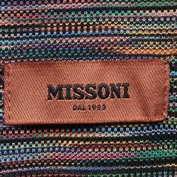 Pre Owned Missoni Navy Blue Cotton Pique Patterned Collar Polo T-Shirt XL