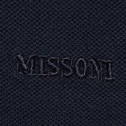 Pre Owned Missoni Navy Blue Cotton Pique Patterned Collar Polo T-Shirt XL