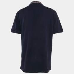 Pre Owned Missoni Navy Blue Cotton Pique Patterned Collar Polo T-Shirt XL