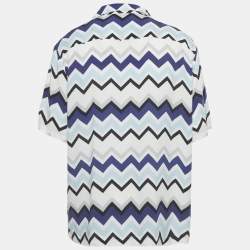Pre Owned Missoni White Zig Zag Print Crepe Short Sleeve Bowling T-Shirt XXL 